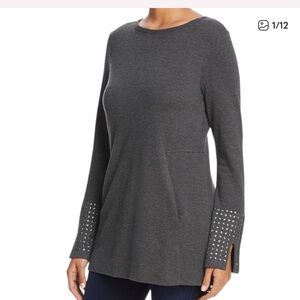 Nic + Zoe graphite studded cuff long sleeve tunic top size Mp